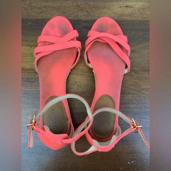 J. CREW Coral Canvas Low Wedge Ankle Strap Espadrille Sandals 53504 Women’s 9. - Picture 11 of 12